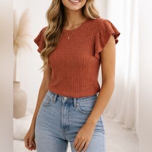 DR2 Rust Knit Flutter Sleeve Top